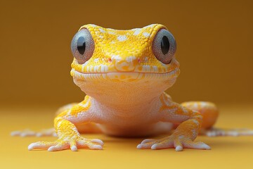 Colorful yellow gecko poses on a bright background highlighting its vibrant features and unique patterns