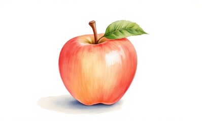 Fresh red apple with green leaf