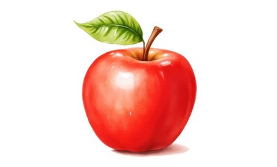 Vibrant red apple with leaf