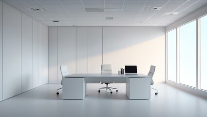 Aesthetic gradient white to white themed office interior concept