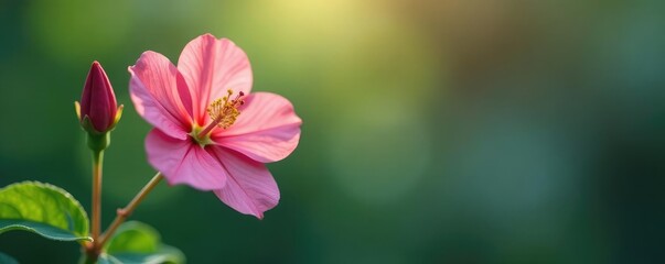 Obraz premium Delicate flower with delicate stem and leaves, flower, minimalist