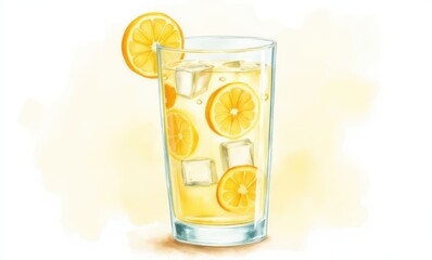 Refreshing lemonade with ice cubes
