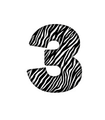 3 number letter text typography Zebra black white pattern textile font transparent background