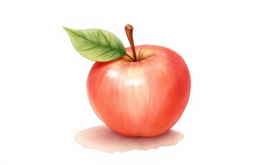 Fresh red apple with a leaf