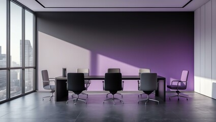 Aesthetic gradient black to purple themed office interior concept
