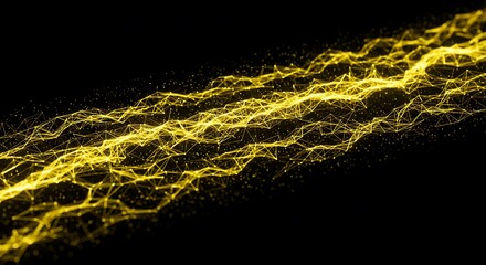 Golden Network Flowing Interconnected on Dark Background Abstract 3D Render