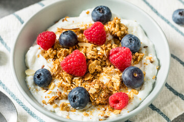 Sweet Healthy Homemade Greek Yogurt with Granola for Breakfast