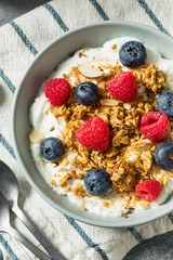 Sweet Healthy Homemade Greek Yogurt with Granola for Breakfast