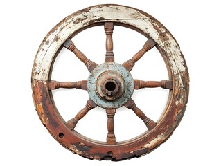 Weathered Wooden Ship's Wheel.