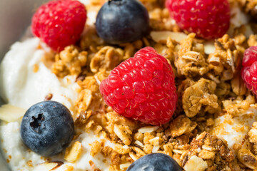 Sweet Healthy Homemade Greek Yogurt with Granola for Breakfast