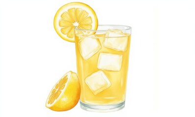 Refreshing lemonade with ice cubes