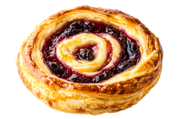 Fruit danish pastry roll, blueberry jam and cheese, cut out transparent