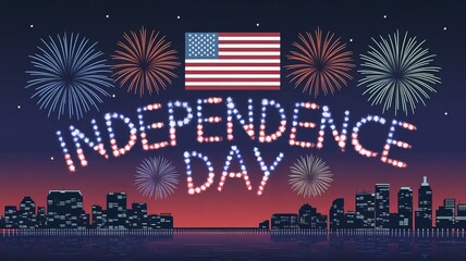 A vibrant night scene showcasing fireworks and city lights, celebrating Independence Day.