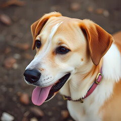 Happy Tan and White Dog Relaxing Outdoors in a Sunny Garden Setting