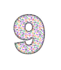 9 number letter text typography Colorful cute Doodle pattern artwork font transparent background