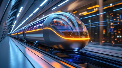 Obraz premium Futuristic High-Speed Train in a Neon-Lit Tunnel
