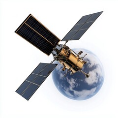 Satellite Orbiting Earth &ndash; High-Tech Space Communication Concept