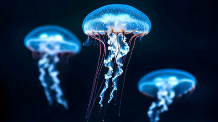 Glowing Jellyfish In Dark Water