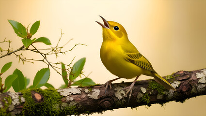 Fototapeta premium beautiful golden songbird on tree branch