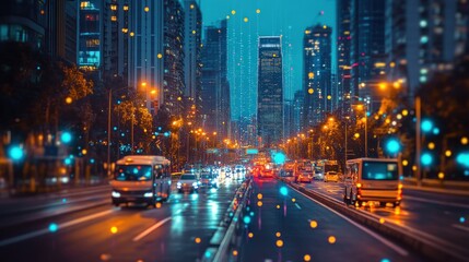 Night Cityscape: Illuminated Streets and Connected Vehicles
