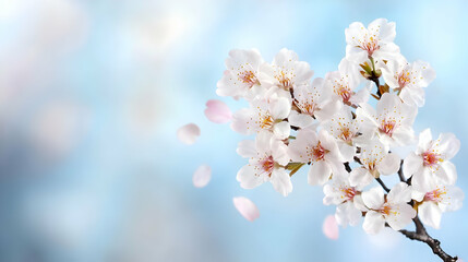 Beautiful Blossoming Cherry Branches Against A Light Blue Spring Sky