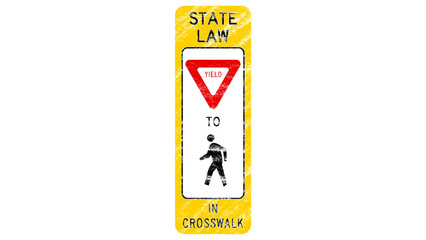 Yellow In-street Pedestrian Crossing Yield Sign, Hand Drawn, Charcoal Effect. 