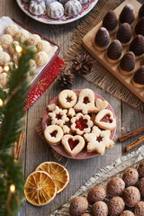Selection of Christmas cookies - Linzer, nuts, Czech beehives or wasp nests and other
