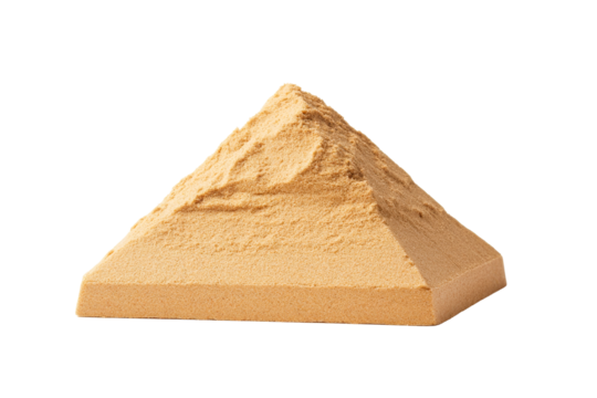 Isometric pyramid shape from sand-like material, cut out transparent