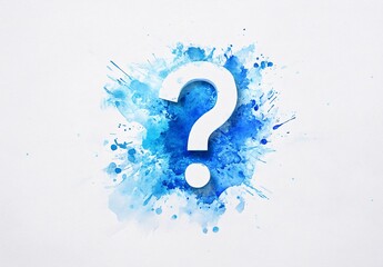 Abstract blue question mark with white paint splashes on dark background, artistic design, creative concept, modern digital illustration