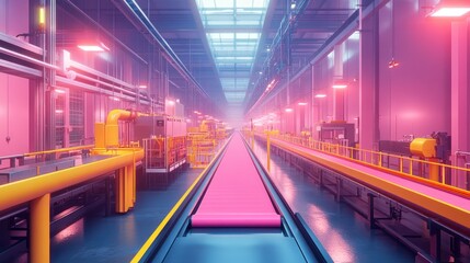 Pink Conveyor Belt in Futuristic Factory