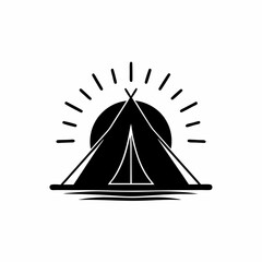 creative details Camping Tent at Sunset Icon vector illustration