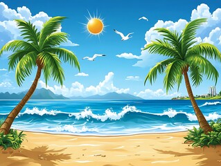 Obraz premium Tropical Beach Paradise with Palm Trees.