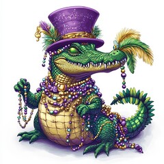Fototapeta premium Colorful cartoon alligator dressed in festive attire for a lively celebration