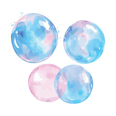Four different colored bubbles. One is blue and pink, the other is blue and white, the third is blue.