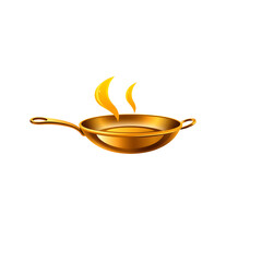 Frying pan gold metal icon on white background. Generative AI