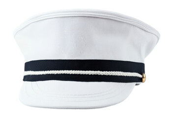 White captain cap with band and rope, cut out transparent