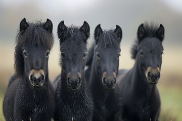 Fototapeta premium beautiful black horses in the meadow on a sunny bright day close up