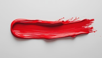 3D Red Paint Stroke on Light Gray Background with Drops - Modern Texture and Contrast