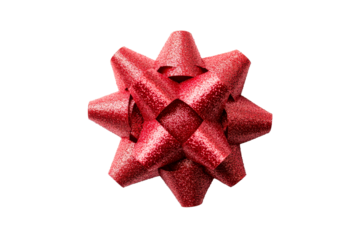 Sparkly bright red Christmas bow for wrapping gifts, cut out transparent