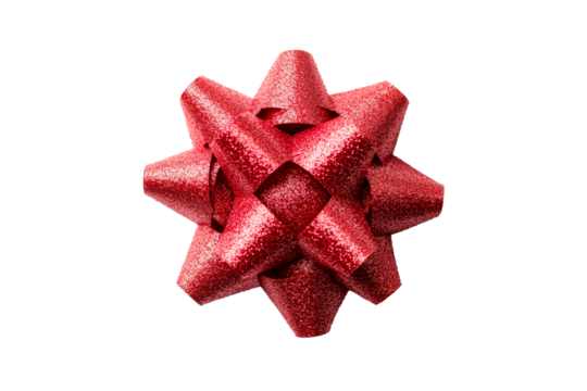 Sparkly bright red Christmas bow for wrapping gifts, cut out transparent
