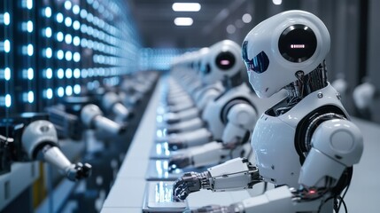 Fototapeta premium Robots working in a futuristic factory.