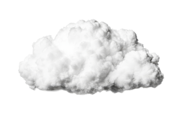 Fluffy white cloud against dark background, atmospheric vapor, cut out transparent