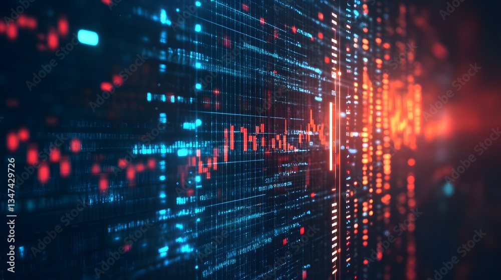 Poster a dynamic digital data streams with red and blue light, creating an abstract and futuristic represen