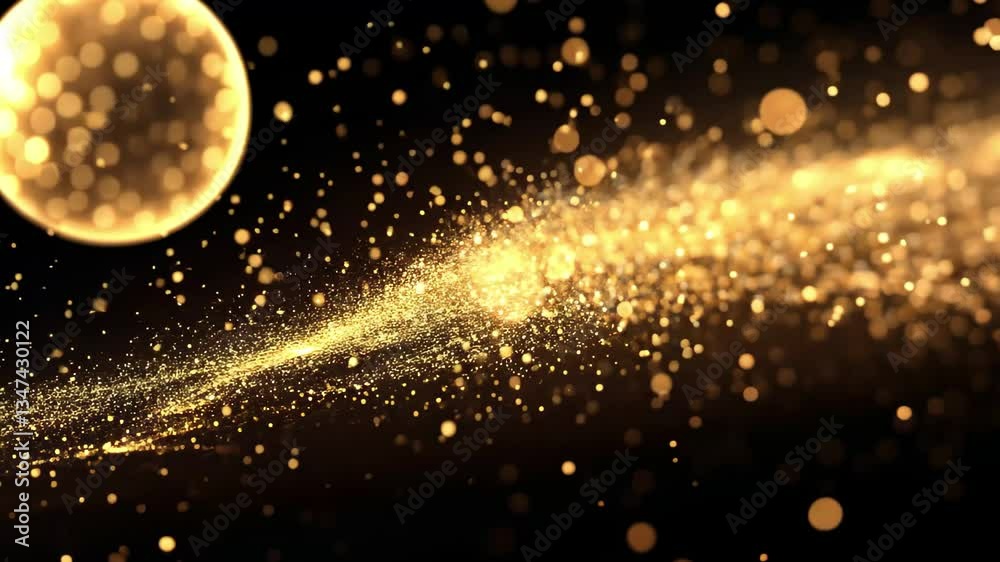 Poster Thousands of gleaming abstract particles swirling in dynamic motion create a visually stunning effect, Animation depicting hundreds of abstract particles with tails fooatge