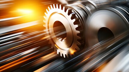 A dynamic, blurred image of a metallic gear, symbolizing speed and precision in machinery and engineering.