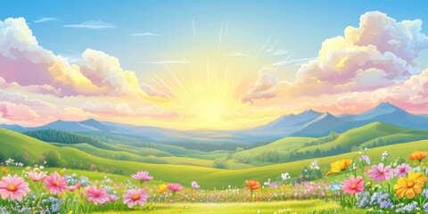 Fototapeta premium Spring landscape banner