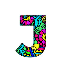 J Alphabet letter text typography Abstract geometric Doodle patterns font transparent background