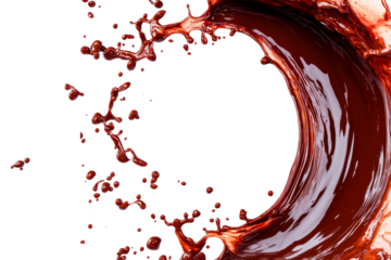 Chocolate swirl liquid splash flow brown dark drops isolated, cut out transparent