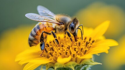 Honeybee on Sunflower: A Close-Up Macro Shot