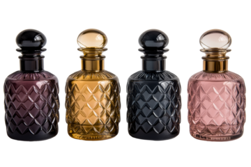 Decorative bottles of different colors, cut out transparent